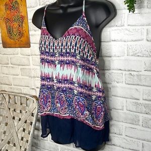 Lucky Brand Boho Hippie Layered Racerback Tank Top Shirt Size Medium
